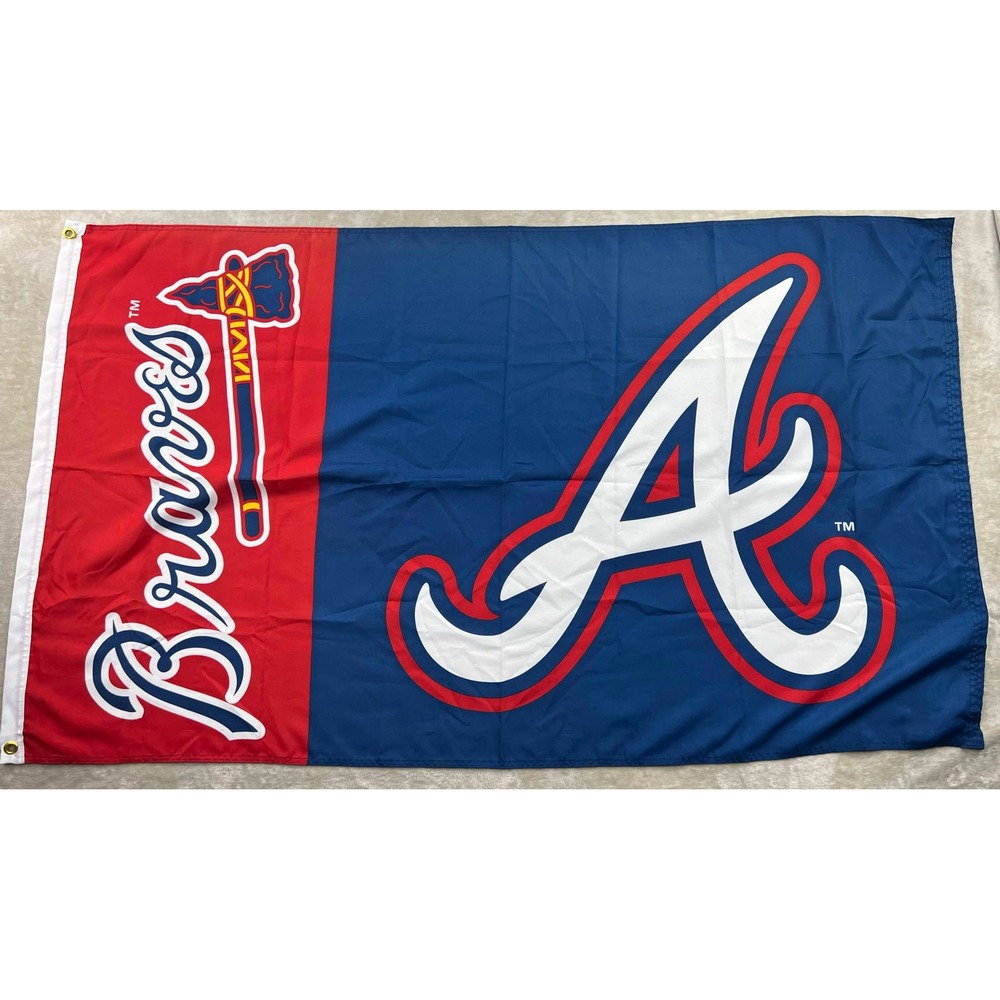 EUC WinCraft MLB Atlanta Braves Flag 3x5 Banner Tomahawk Logo Navy Red Georgia
